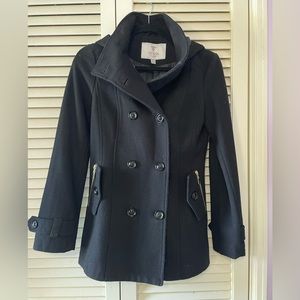 Black Guess Peacoat with hood.